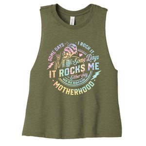 Some Days I Rock It Some Days It Rocks Me Tie Dye Skull Mom Women's Racerback Cropped Tank