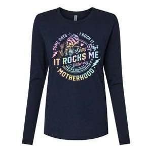 Some Days I Rock It Some Days It Rocks Me Tie Dye Skull Mom Womens Cotton Relaxed Long Sleeve T-Shirt