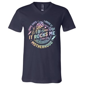 Some Days I Rock It Some Days It Rocks Me Tie Dye Skull Mom V-Neck T-Shirt