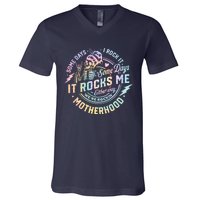 Some Days I Rock It Some Days It Rocks Me Tie Dye Skull Mom V-Neck T-Shirt