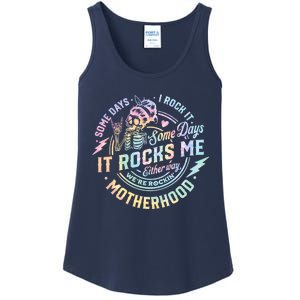 Some Days I Rock It Some Days It Rocks Me Tie Dye Skull Mom Ladies Essential Tank