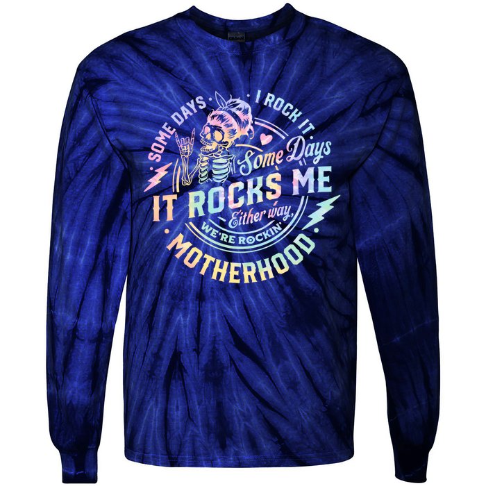 Some Days I Rock It Some Days It Rocks Me Tie Dye Skull Mom Tie-Dye Long Sleeve Shirt