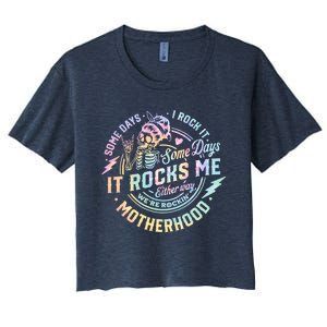 Some Days I Rock It Some Days It Rocks Me Tie Dye Skull Mom Women's Crop Top Tee