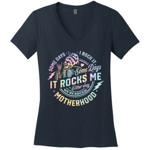 Some Days I Rock It Some Days It Rocks Me Tie Dye Skull Mom Women's V-Neck T-Shirt