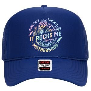 Some Days I Rock It Some Days It Rocks Me Tie Dye Skull Mom High Crown Mesh Back Trucker Hat