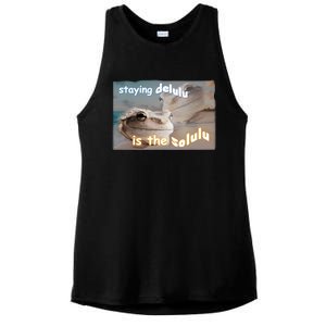 Staying Delulu Is The Solulu Frog Meme Ladies PosiCharge Tri-Blend Wicking Tank