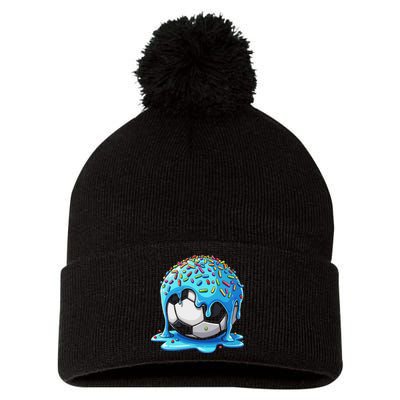 Soccer Drip Ice Cream Drip With Sprinkles Summer Pom Pom 12in Knit Beanie