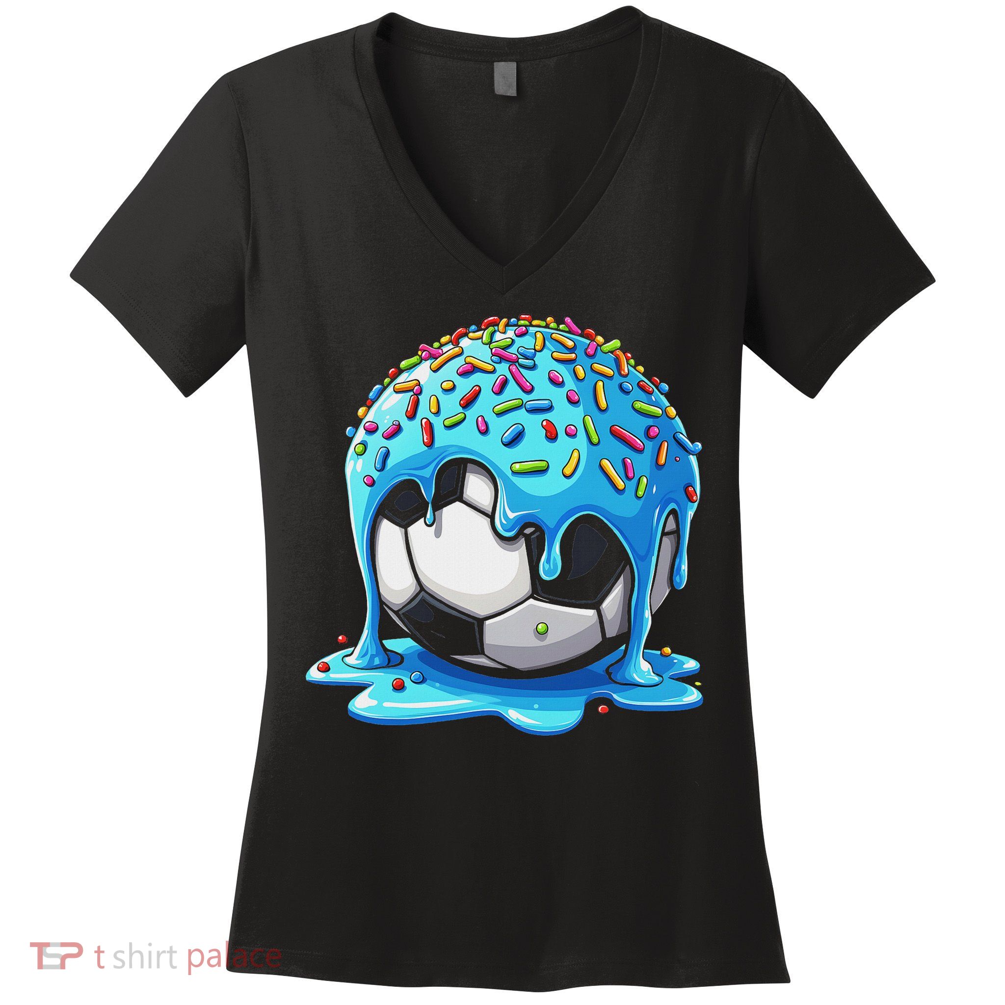 Soccer Drip Ice Cream Drip With Sprinkles Summer Women's V-Neck T-Shirt