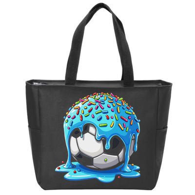Soccer Drip Ice Cream Drip With Sprinkles Summer Zip Tote Bag