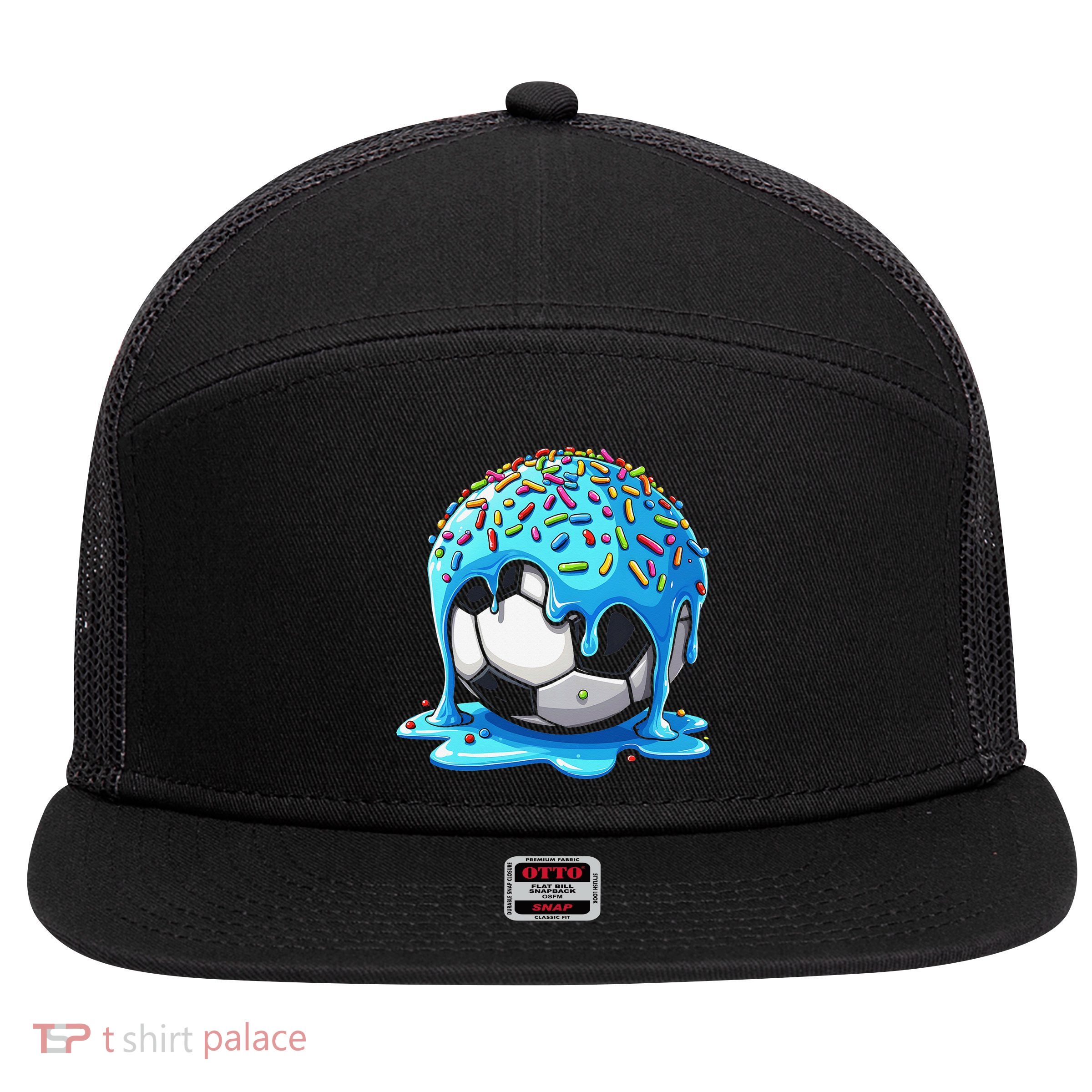 Soccer Drip Ice Cream Drip With Sprinkles Summer 7 Panel Mesh Trucker Snapback Hat