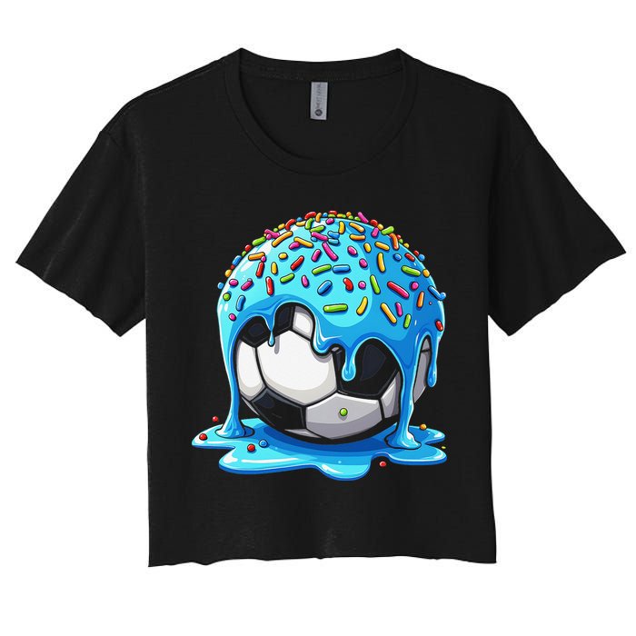 Soccer Drip Ice Cream Drip With Sprinkles Summer Women's Crop Top Tee