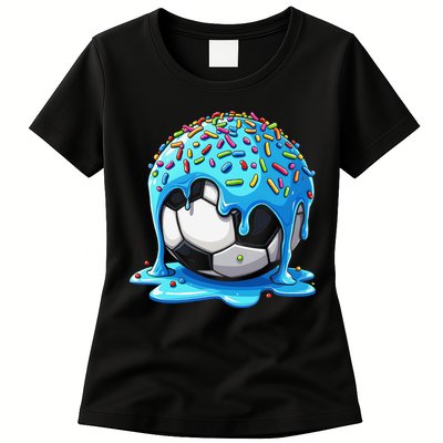 Soccer Drip Ice Cream Drip With Sprinkles Summer Womens T-Shirt