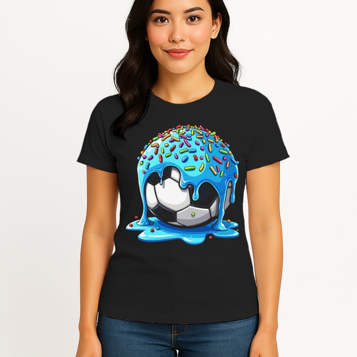 Soccer Drip Ice Cream Drip With Sprinkles Summer Womens T-Shirt