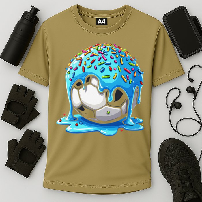 Soccer Drip Ice Cream Drip With Sprinkles Summer Cooling Performance Crew T-Shirt
