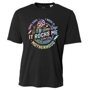 Some Days I Rock It Some Days It Rocks Me Tie Dye Skull Mom Cooling Performance Crew T-Shirt