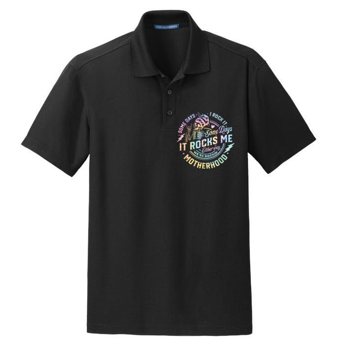 Some Days I Rock It Some Days It Rocks Me Tie Dye Skull Mom Dry Zone Grid Polo