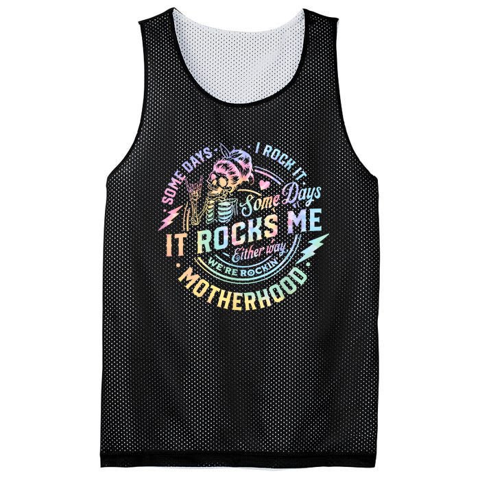 Some Days I Rock It Some Days It Rocks Me Tie Dye Skull Mom Mesh Reversible Basketball Jersey Tank