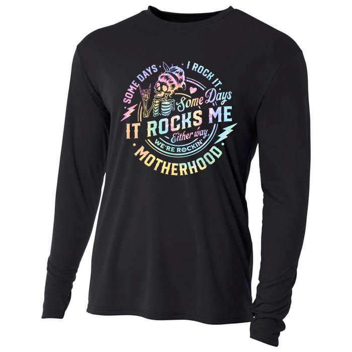 Some Days I Rock It Some Days It Rocks Me Tie Dye Skull Mom Cooling Performance Long Sleeve Crew