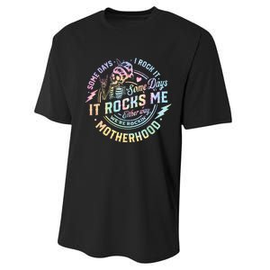 Some Days I Rock It Some Days It Rocks Me Tie Dye Skull Mom Performance Sprint T-Shirt