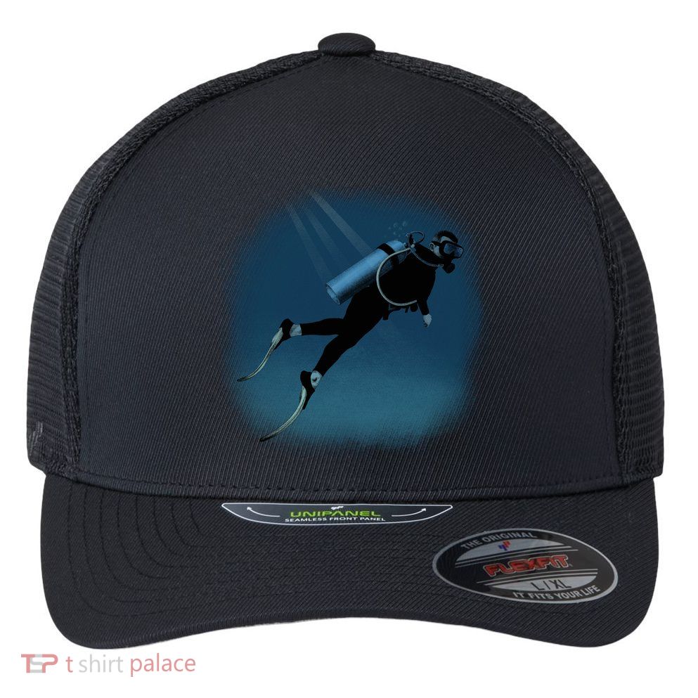 Scuba Diving Illustration Flexfit Unipanel Trucker Cap