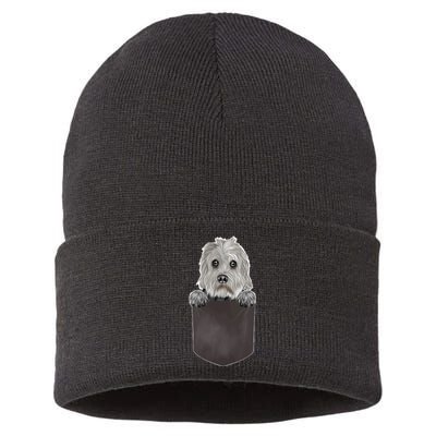 S Dog In Pocket Funny Dog Lover Dandie Dinmont Terrier V Neck Sustainable Knit Beanie