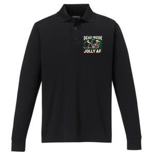 Skeleton Dead Inside But Jolly Af Gift Performance Long Sleeve Polo