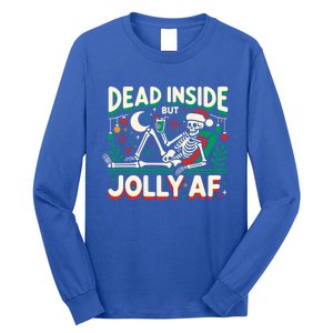 Skeleton Dead Inside But Jolly Af Gift Long Sleeve Shirt