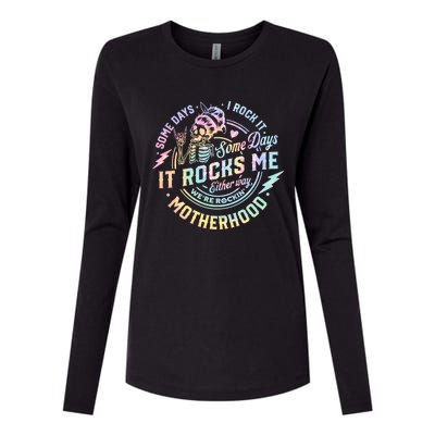 Some Days I Rock It Some Days It Rocks Me Tie Dye Skull Mom Gift Womens Cotton Relaxed Long Sleeve T-Shirt