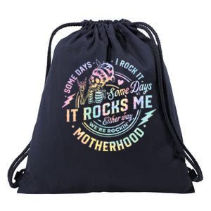 Some Days I Rock It Some Days It Rocks Me Tie Dye Skull Mom Gift Drawstring Bag