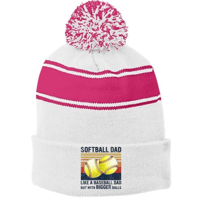 Softball Dad Just Like A Baseball Dad But With Bigger Balls Stripe Pom Pom Beanie