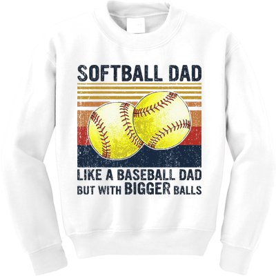 Softball Dad Just Like A Baseball Dad But With Bigger Balls Kids Sweatshirt