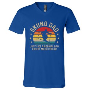 Skiing Dad Just Like Normal Dad Except Much Cooler Ski Skier Gift V-Neck T-Shirt