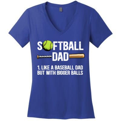 Softball Dad Just Like A Baseball Dad But With Bigger Balls Cute Gift Women's V-Neck T-Shirt