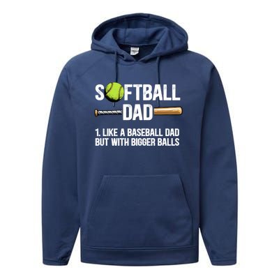 Softball Dad Just Like A Baseball Dad But With Bigger Balls Cute Gift Performance Fleece Hoodie