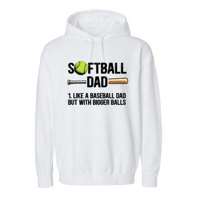 Softball Dad Just Like A Baseball Dad But With Bigger Balls Cute Gift Garment-Dyed Fleece Hoodie