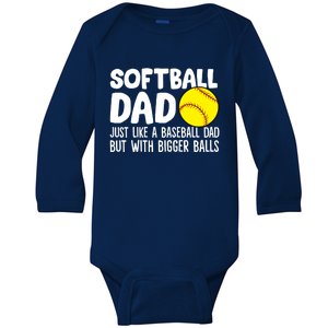 Softball Dad Just Like Baseball Dad But With Bigger Balls Gift Baby Long Sleeve Bodysuit