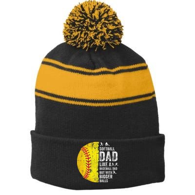 Softball Dad Just Like A Baseball Dad But With Bigger Balls Stripe Pom Pom Beanie