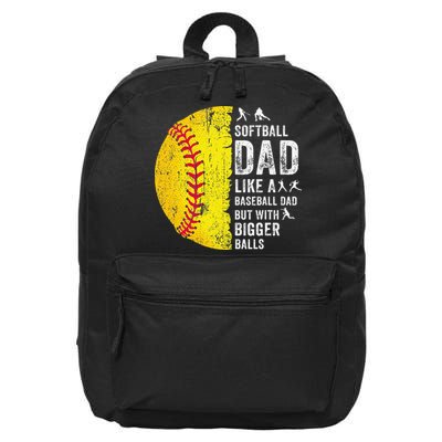Softball Dad Just Like A Baseball Dad But With Bigger Balls 16 in Basic Backpack