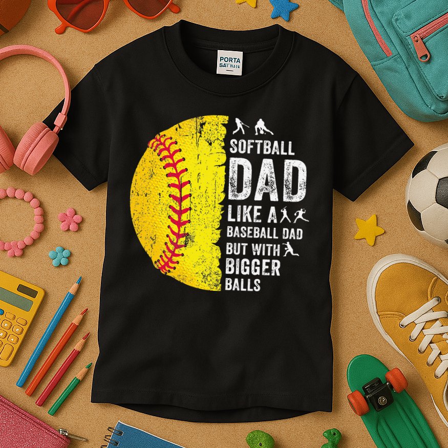 Softball Dad Just Like A Baseball Dad But With Bigger Balls Kids T-Shirt