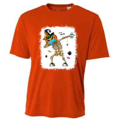 Skeleton Dabbing Jack O Lantern Dance Halloween Pumpkin Dab Gift Cooling Performance Crew T-Shirt