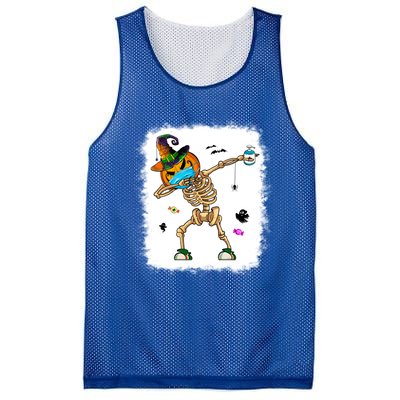 Skeleton Dabbing Jack O Lantern Dance Halloween Pumpkin Dab Gift Mesh Reversible Basketball Jersey Tank