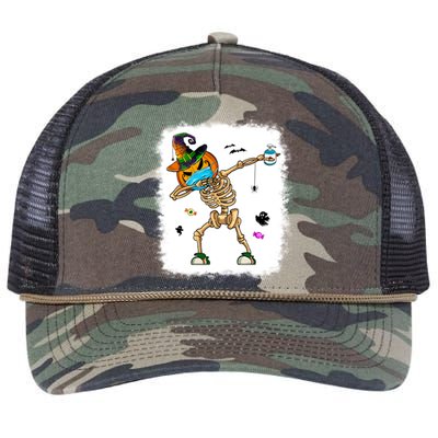 Skeleton Dabbing Jack O Lantern Dance Halloween Pumpkin Dab Gift Retro Rope Trucker Hat Cap