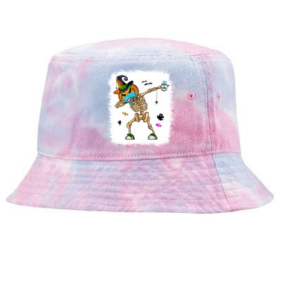 Skeleton Dabbing Jack O Lantern Dance Halloween Pumpkin Dab Gift Tie-Dyed Bucket Hat