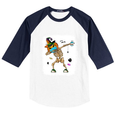 Skeleton Dabbing Jack O Lantern Dance Halloween Pumpkin Dab Gift Baseball Sleeve Shirt