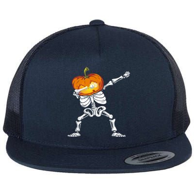 Skeleton Dabbing Jack O Lantern Dance Halloween Pumpkin Dab Gift Flat Bill Trucker Hat