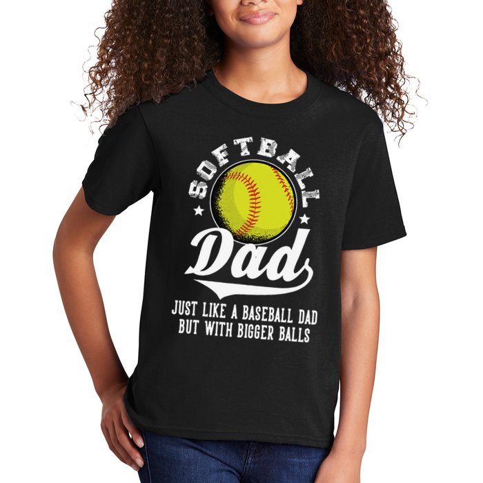 Softball Dad Like Baseball But With Bigger Balls Fathers Day Kids T-Shirt