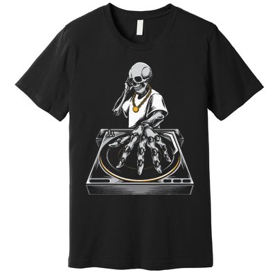 Skeleton DJ Lazy Halloween Costume Skull Disc Jockey Premium T-Shirt