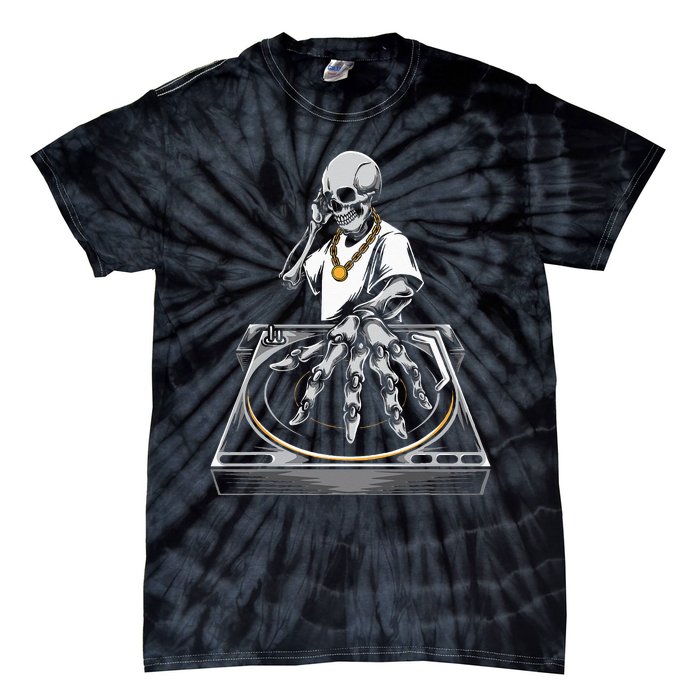 Skeleton DJ Lazy Halloween Costume Skull Disc Jockey Tie-Dye T-Shirt