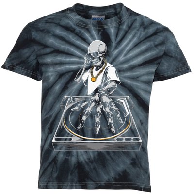 Skeleton DJ Lazy Halloween Costume Skull Disc Jockey Kids Tie-Dye T-Shirt