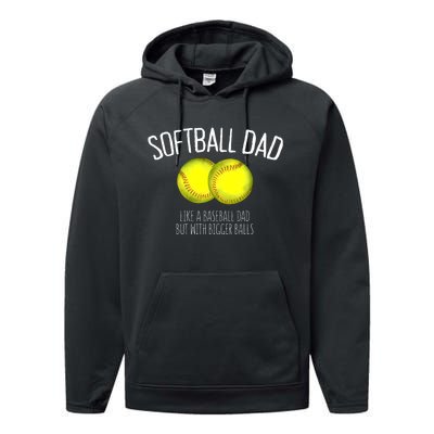 Softball Dad Like A Baseball Dad But With Bigger Balls Performance Fleece Hoodie